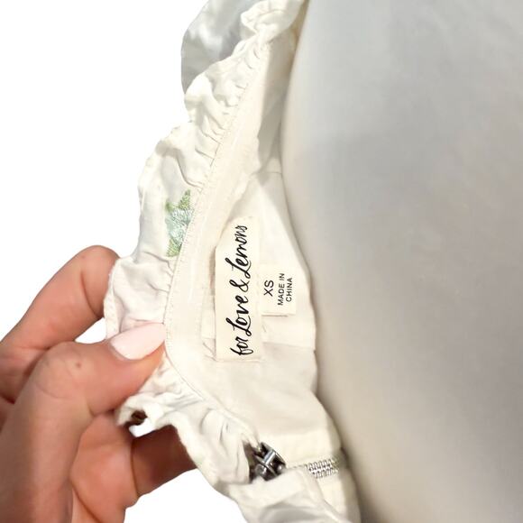 FOR LOVE & LEMONS Rainey Crop Top IVORY XS Eyelet Puff Sleeve Lace-Up - Picture 8 of 9